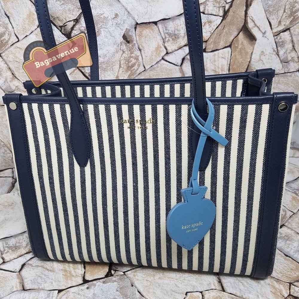 ✨✨ Medium Tote Market Stripe Canvas Zip Tote Blue Handbag PXR00443 Kate Spade - Picture 2 of 12